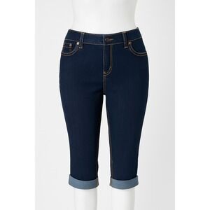 A.N.A Women's Size 10 Dark Wash‎ Denim Capri Jeans Cuffed Mid Rise Stretch